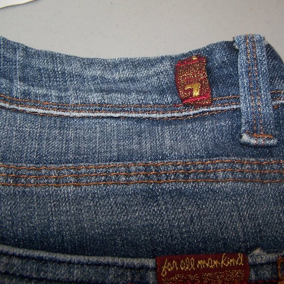 WOMEN'S ( 7 ) FOR ALL MANKIND BOOT CUT BLUE JEANS - Picture 3 of 10